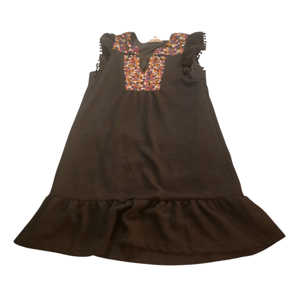 THML Boho Embroidered Knit Dress Small Ruffle Hem Sleeveless Black Nordstrom - Picture 2 of 8